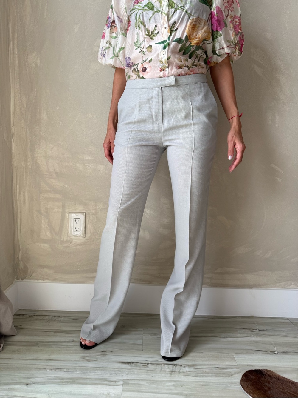 Emporio Armani Light Gray High-Waist Wide-Leg Trousers